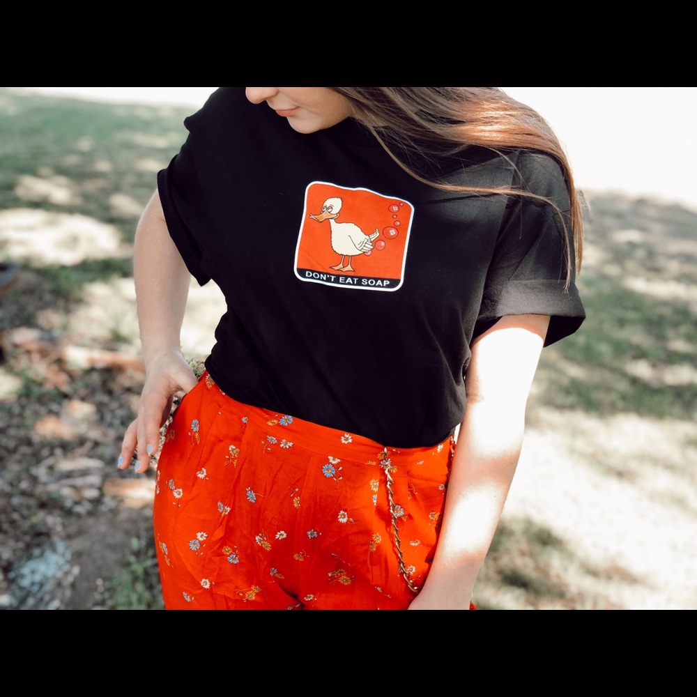 “Don’t eat soap” graphic tee